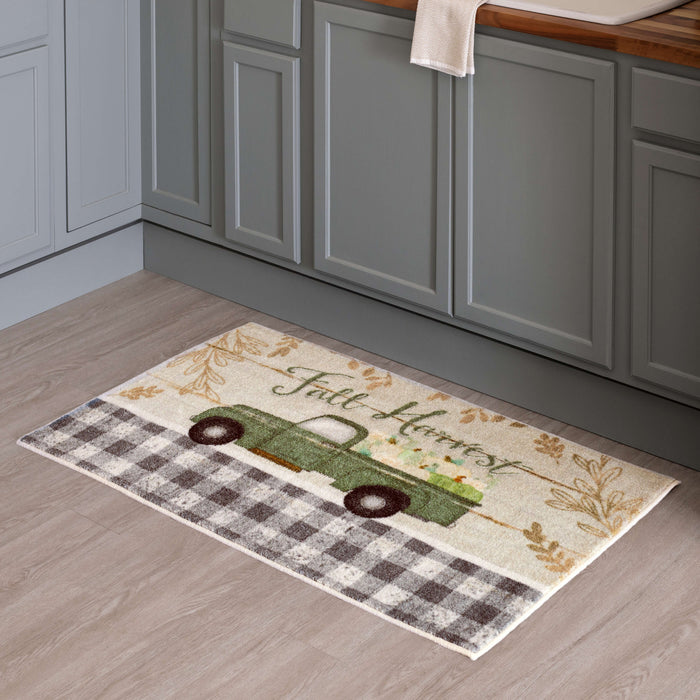 Fall Harvest Truck Gray Accent Rug