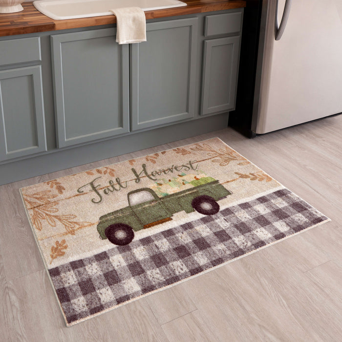 Fall Harvest Truck Gray Accent Rug