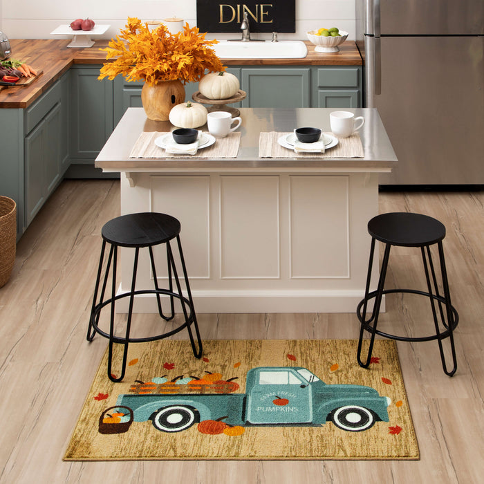 Fall Farm Truck Tan Accent Rug
