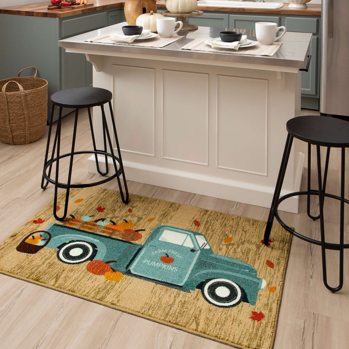 Fall Farm Truck Tan Accent Rug