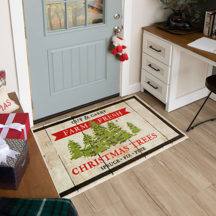 Farm Fresh Christmas Trees Beige Accent Rug