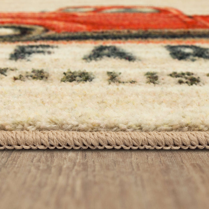 Farmhouse Truck Red & Beige Accent Rug