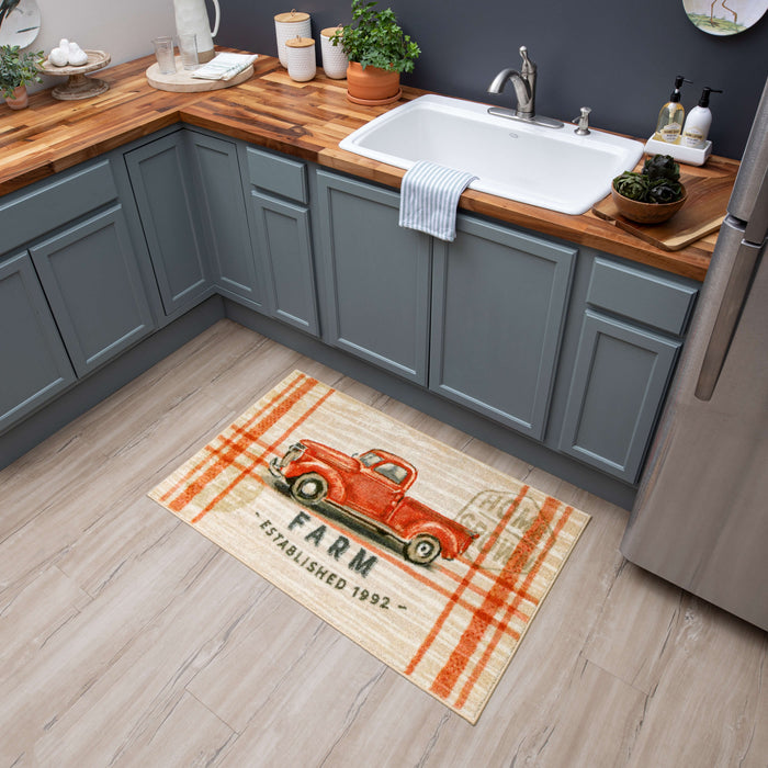 Farmhouse Truck Red & Beige Accent Rug