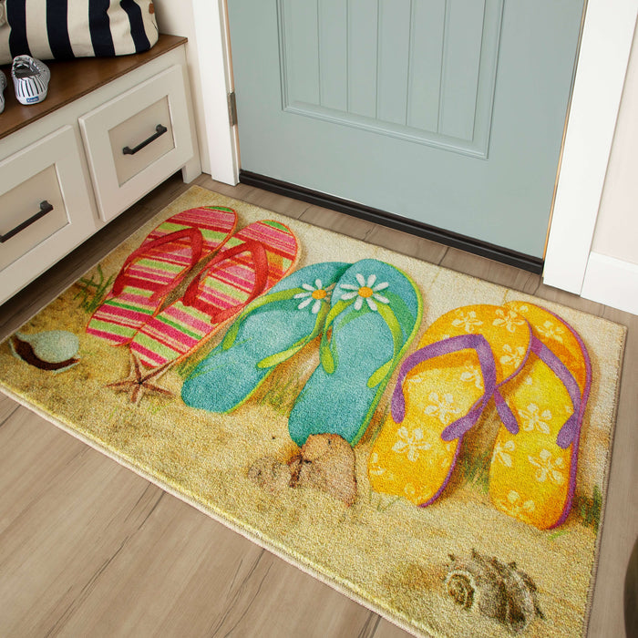 Flip Flops on the Beach Multicolor Accent Rug
