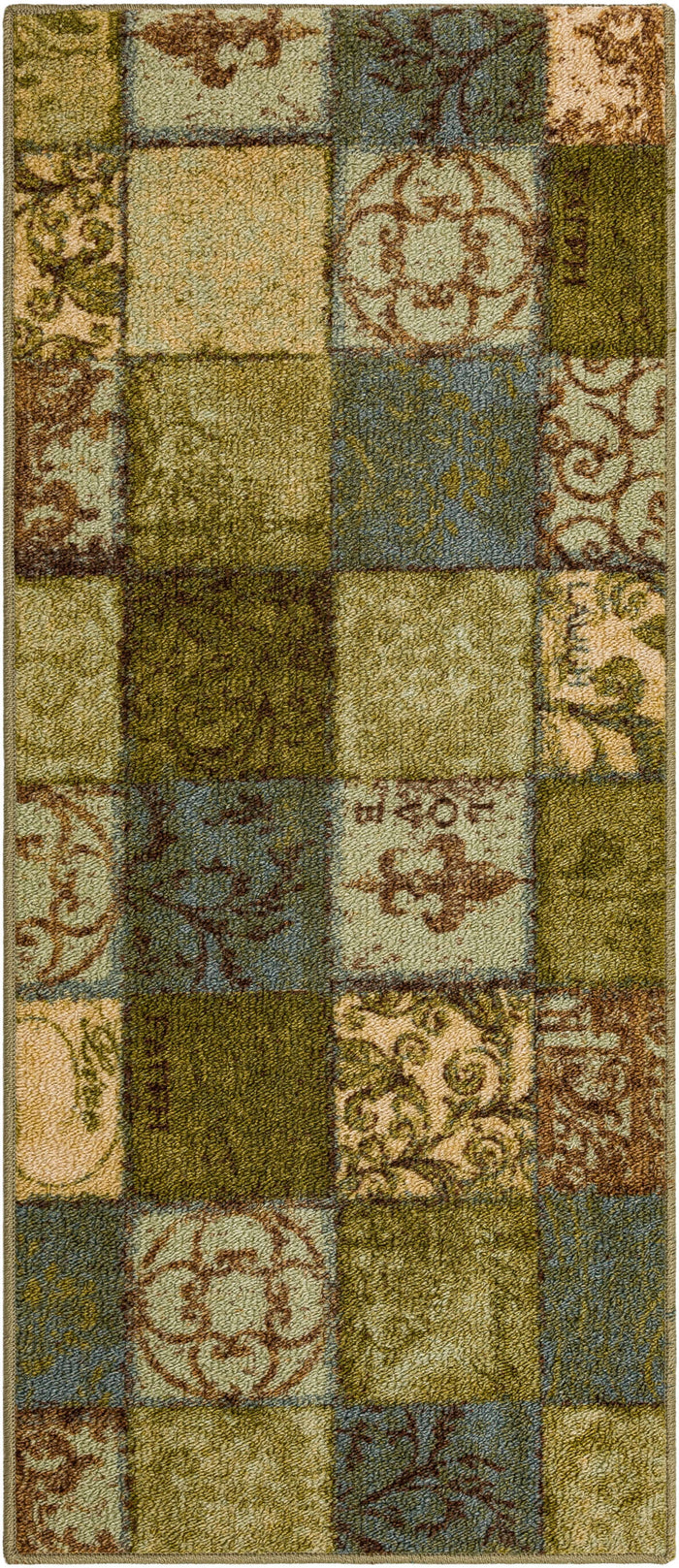 Scrollwork Tile Blue and Green Accent Rug