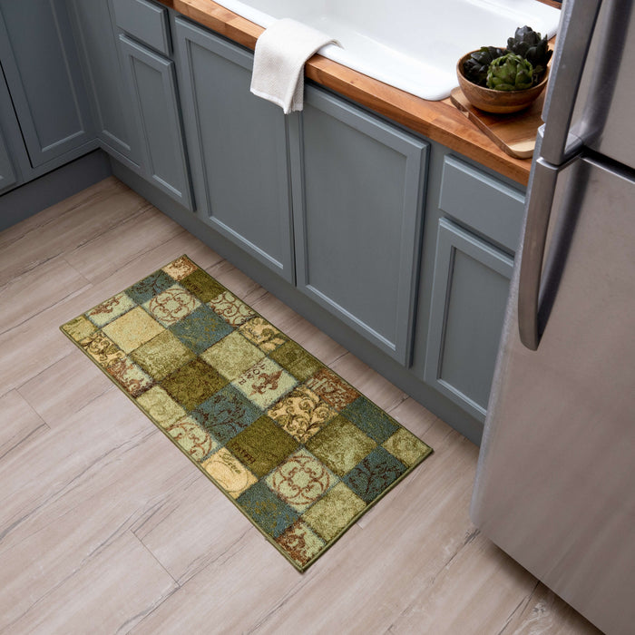 Scrollwork Tile Blue and Green Accent Rug