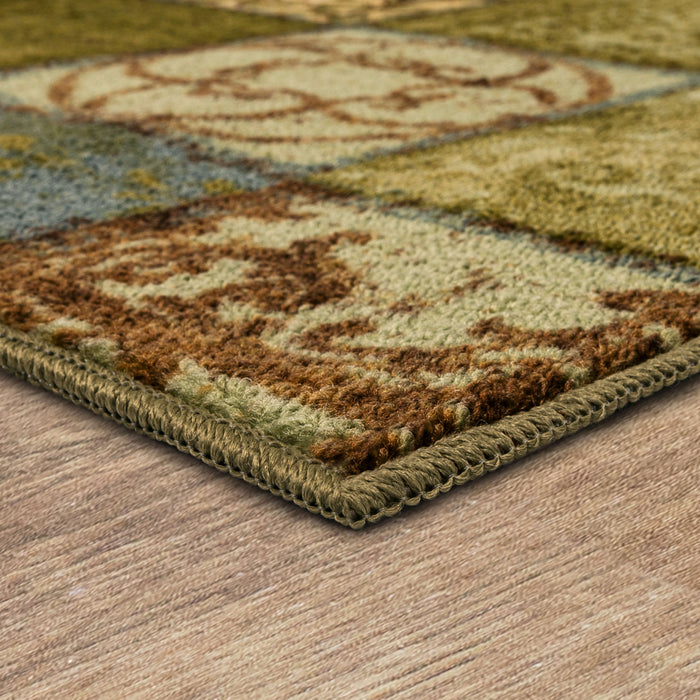Scrollwork Tile Blue and Green Accent Rug
