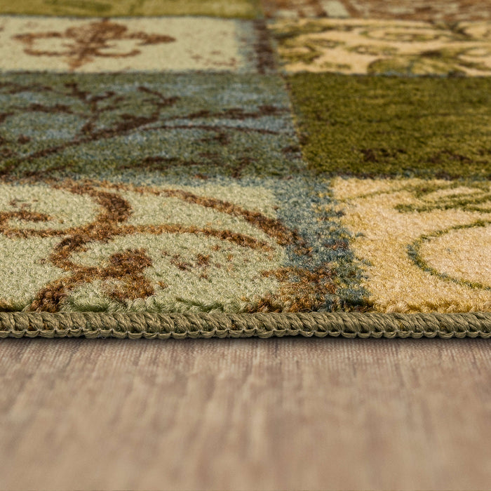 Scrollwork Tile Blue and Green Accent Rug