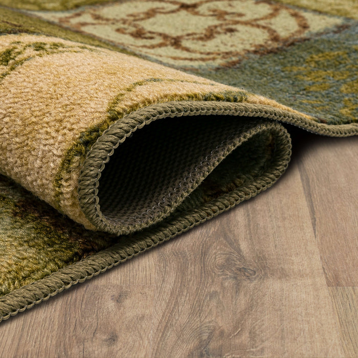 Scrollwork Tile Blue and Green Accent Rug