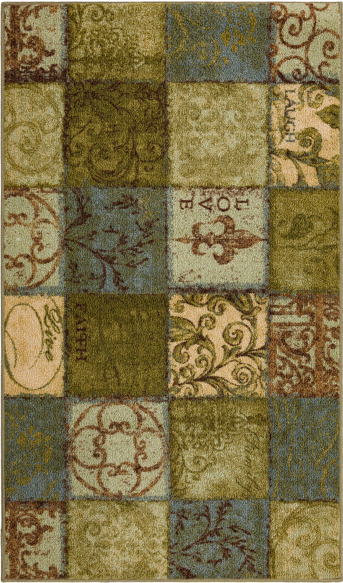 Scrollwork Tile Blue and Green Accent Rug
