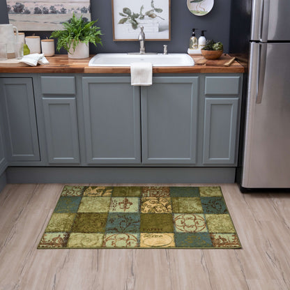 Scrollwork Tile Blue and Green Accent Rug