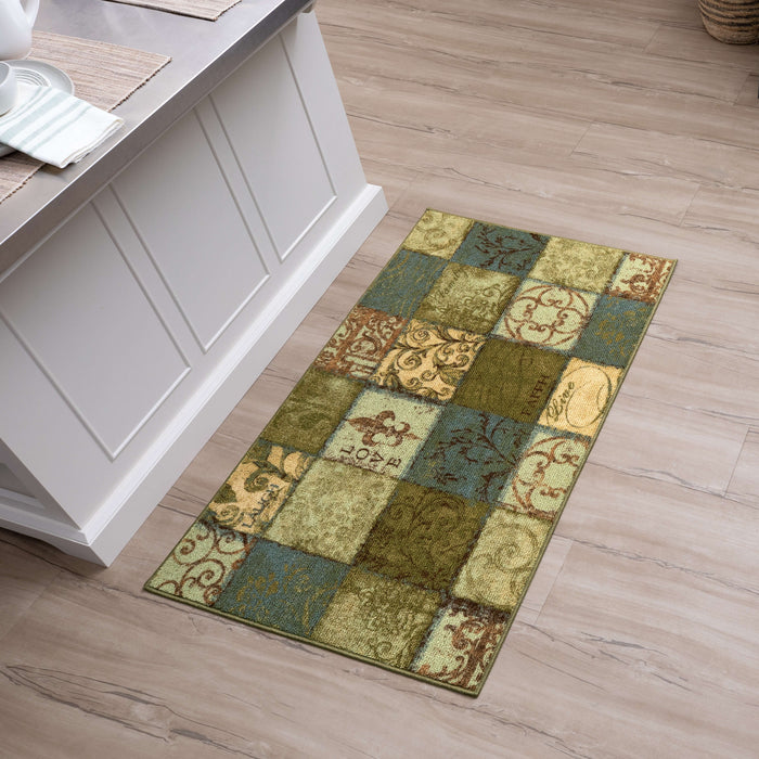 Scrollwork Tile Blue and Green Accent Rug