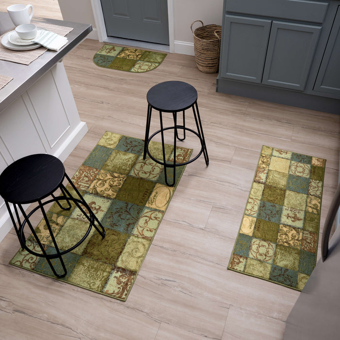Scrollwork Tile Blue and Green Accent Rug
