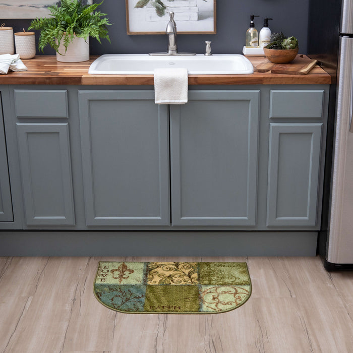 Scrollwork Tile Blue and Green Accent Rug