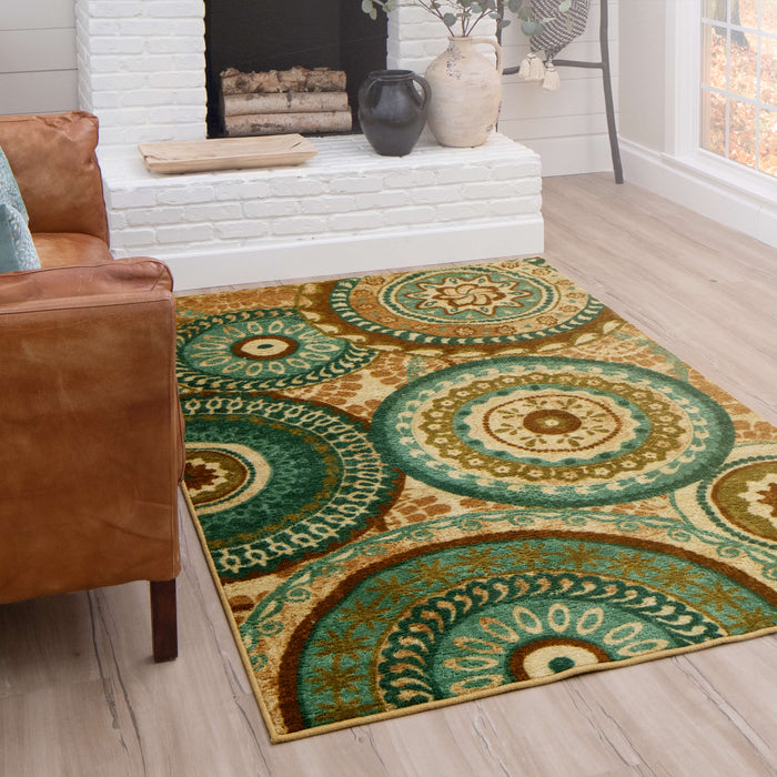 Acropolis Medallion Brown & Blue Area Rug