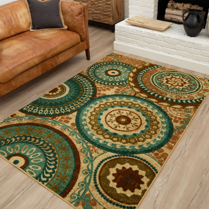 Acropolis Medallion Brown & Blue Area Rug