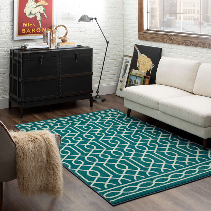 Technicolor Persian Teal Blue Area Rug