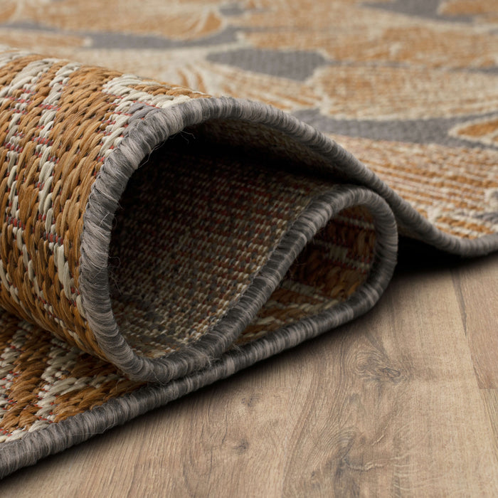 Jackson Leaf Fronds Gray and Orange Area Rug