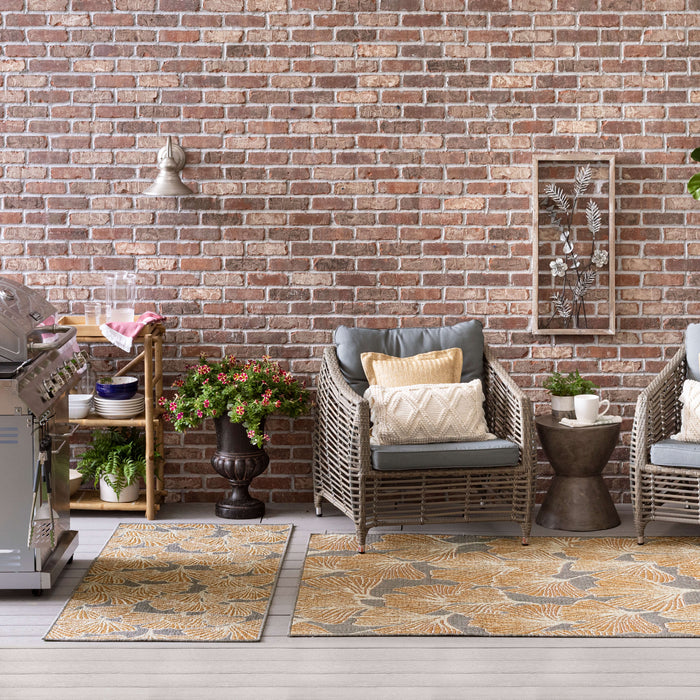 Jackson Leaf Fronds Gray and Orange Area Rug