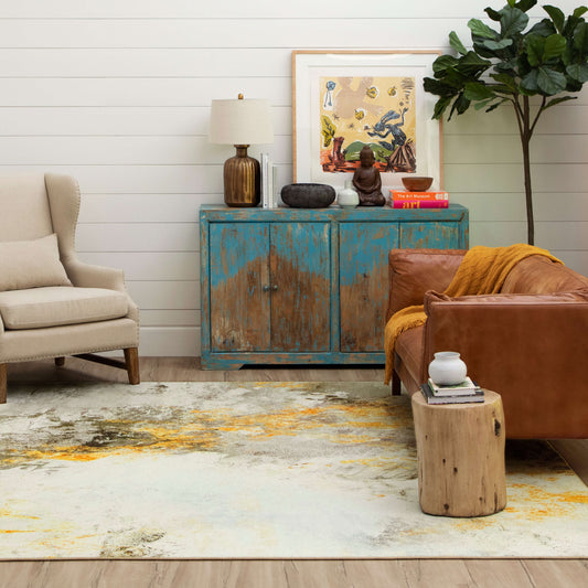 Technicolor Goldenrod White & Gold Area Rug