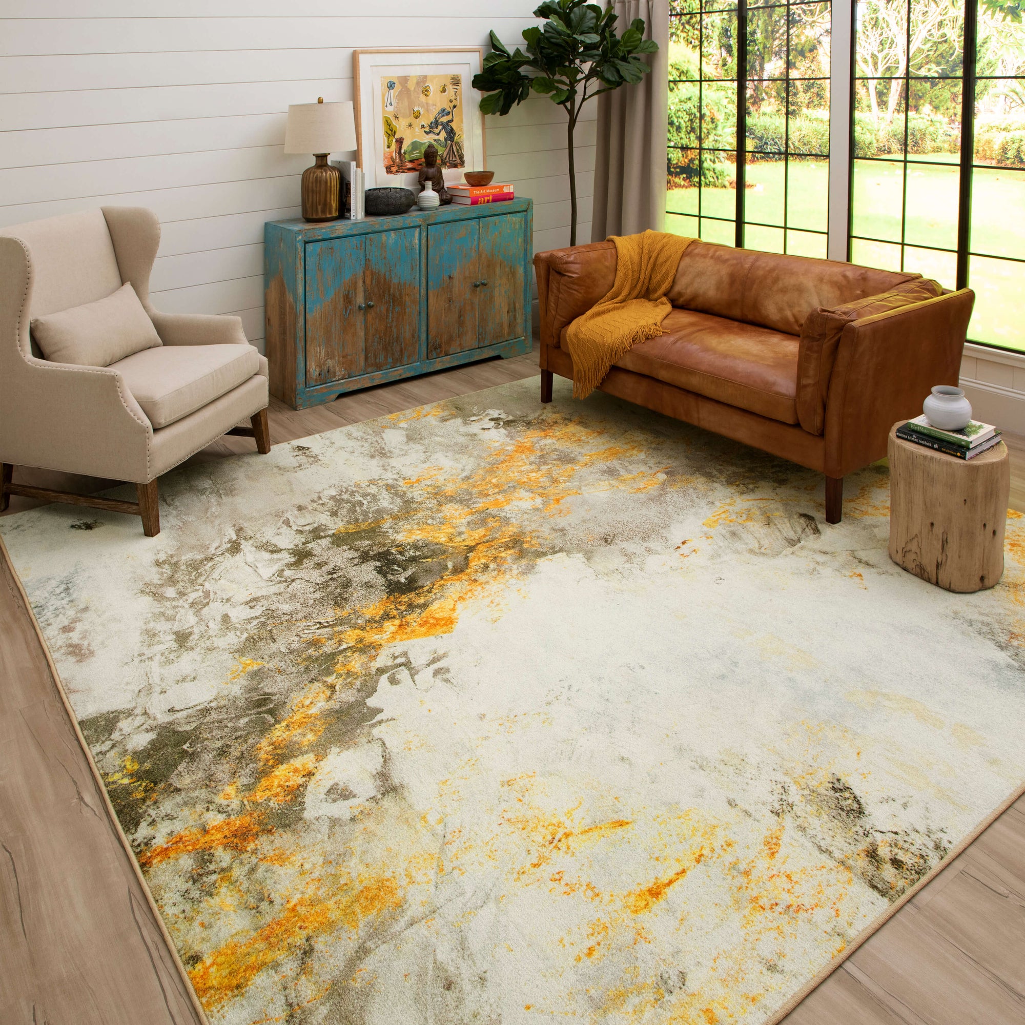 Technicolor Goldenrod White & Gold Area Rug Covered By Rugs