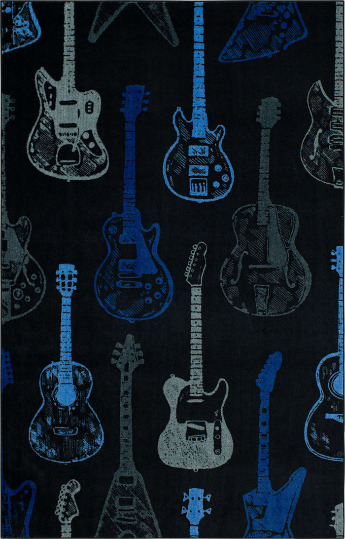 Technicolor Guitar Medley Blue Area Rug