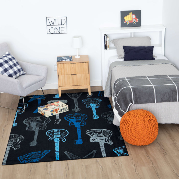 Technicolor Guitar Medley Blue Area Rug