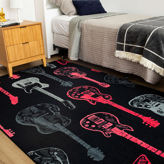 Technicolor Guitar Medley Pink Area Rug