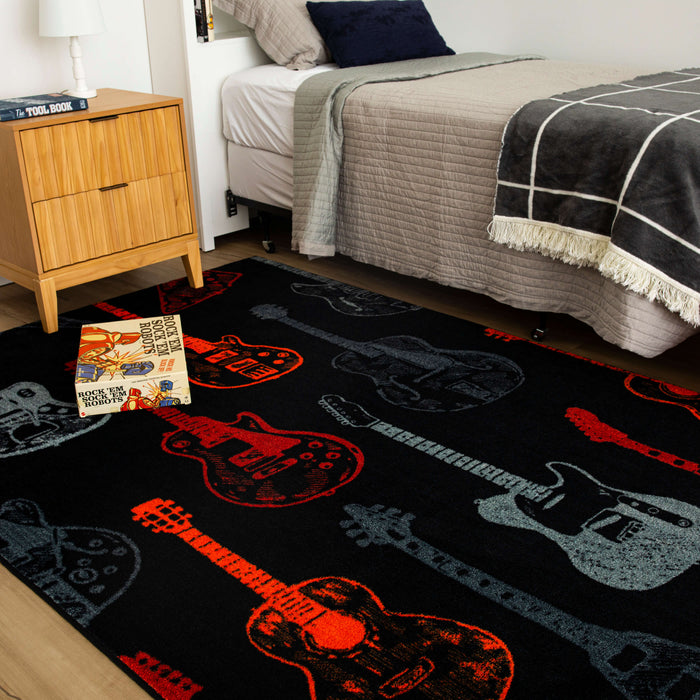 Technicolor Guitar Medley Red Area Rug