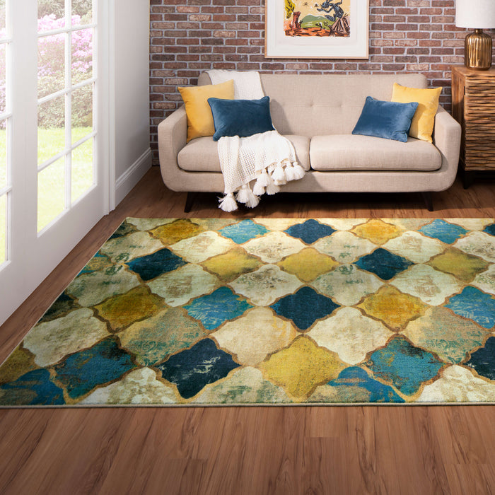 Technicolor Chivalry Blue & Gold Area Rug