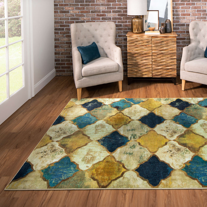 Technicolor Chivalry Blue & Gold Area Rug