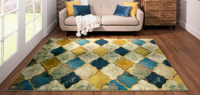 Technicolor Chivalry Blue & Gold Area Rug