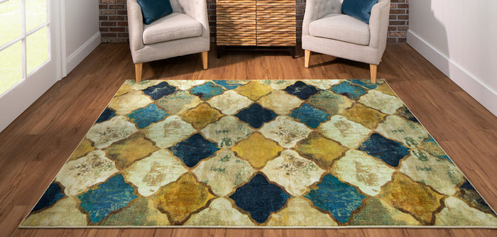 Technicolor Chivalry Blue & Gold Area Rug