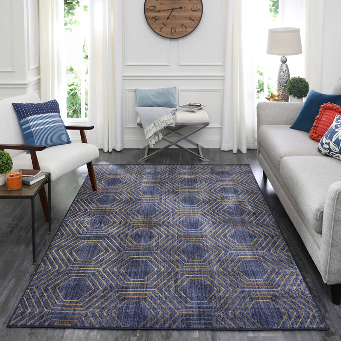 Hexagon Lines Indigo Area Rug by Scott Living