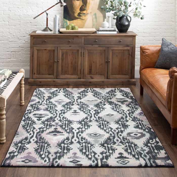 Technicolor Ikat White & Gray Area Rug