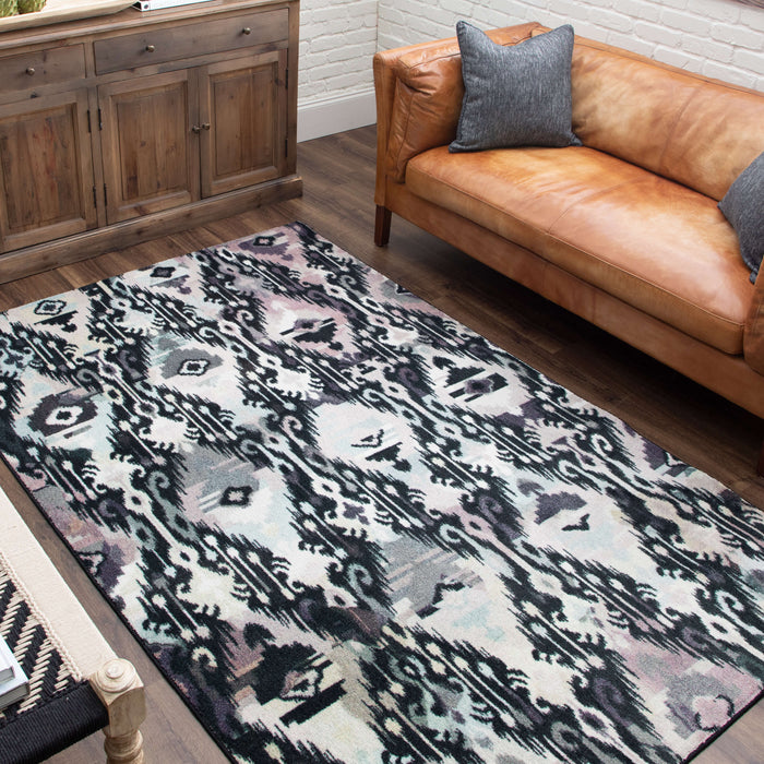 Technicolor Ikat White & Gray Area Rug
