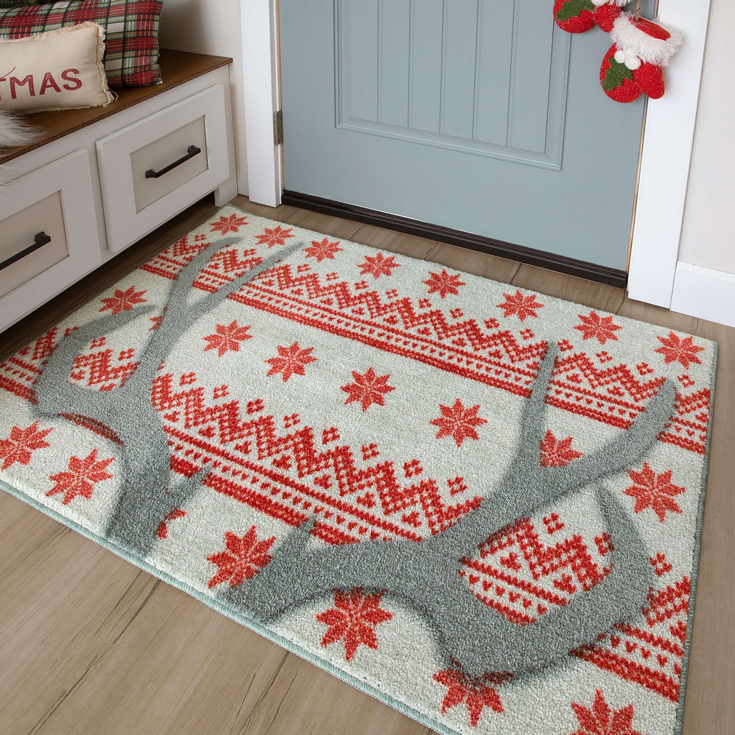 Holiday Antlers Red Accent Rug