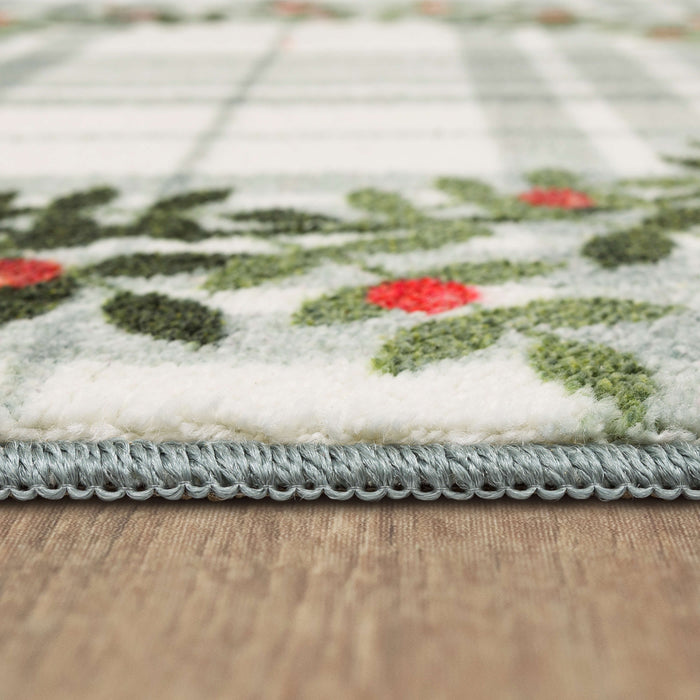 Holly Wreath Grey Plaid Accent Rug
