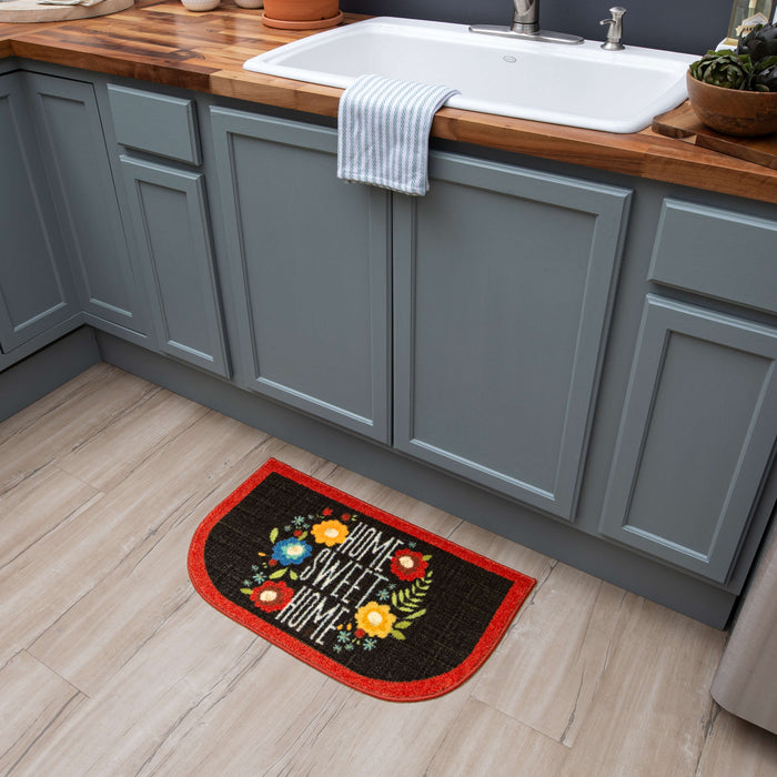 Floral Home Sweet Home Black Accent Rug