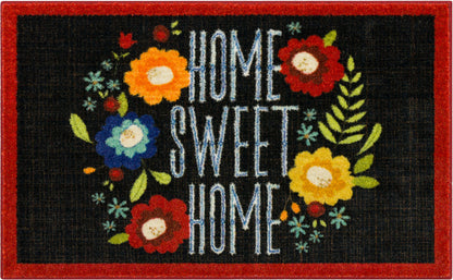 Floral Home Sweet Home Black Accent Rug