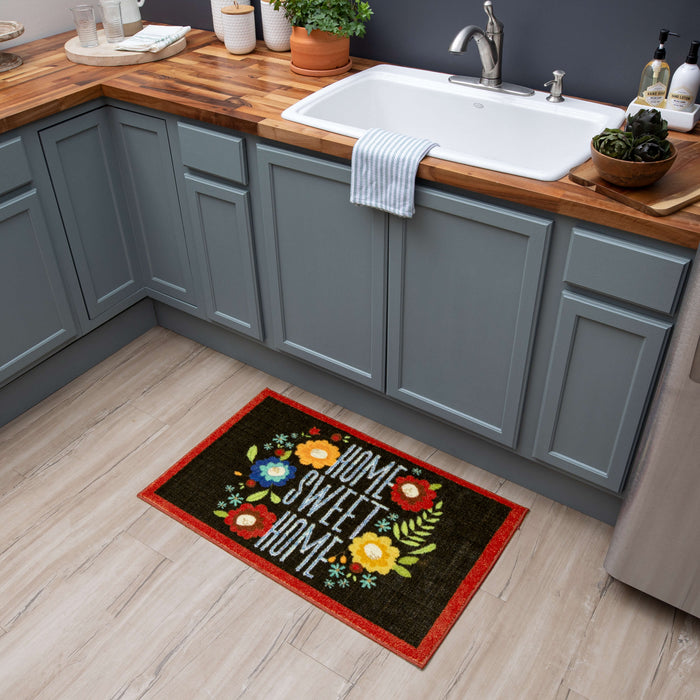 Floral Home Sweet Home Black Accent Rug
