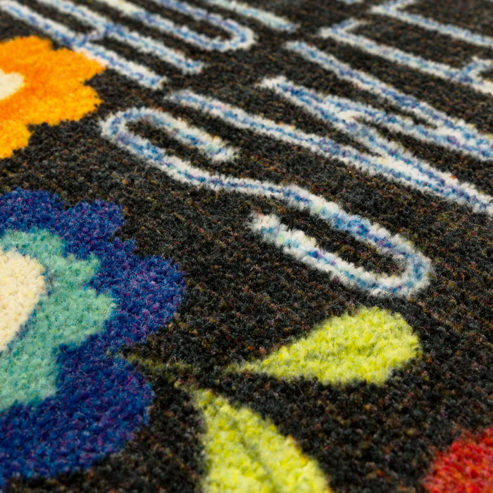 Floral Home Sweet Home Black Accent Rug