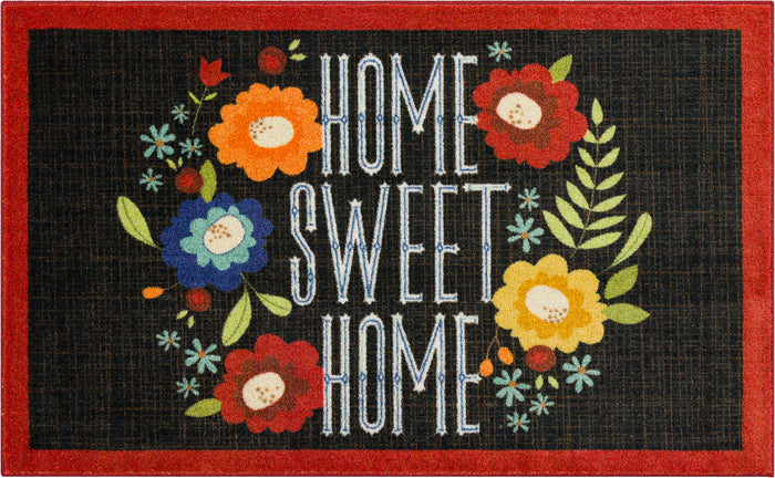 Floral Home Sweet Home Black Accent Rug