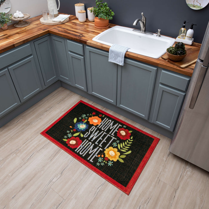 Floral Home Sweet Home Black Accent Rug