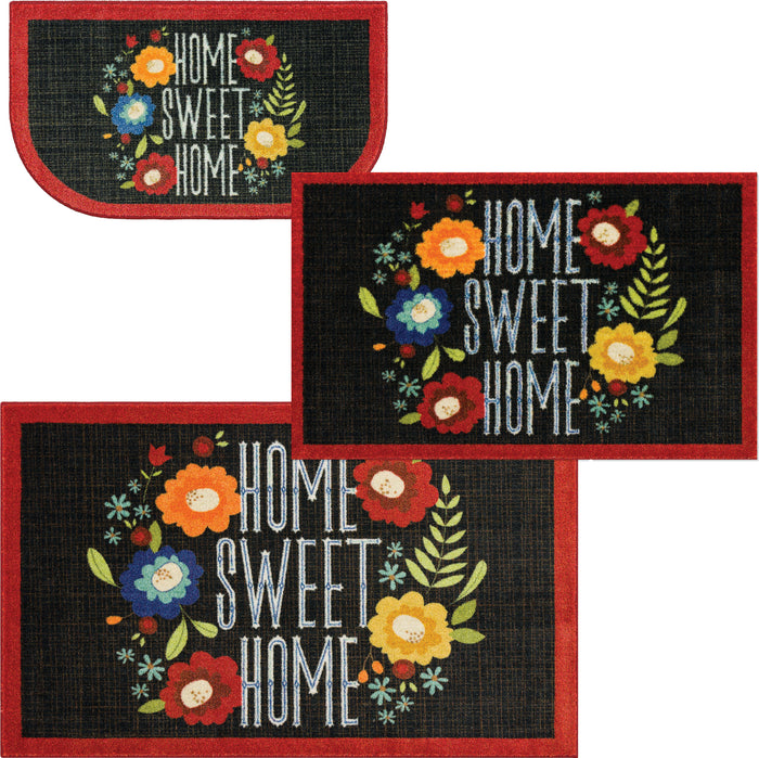 Floral Home Sweet Home Black Accent Rug