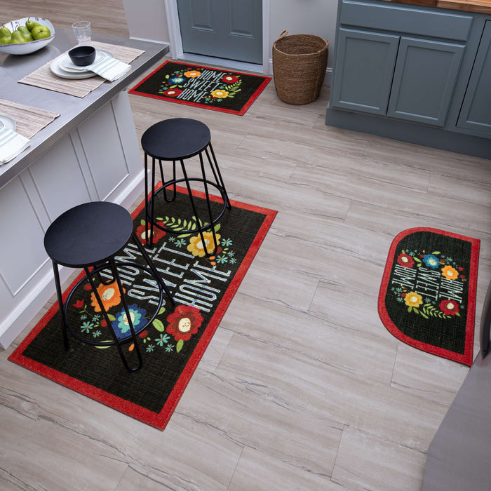 Floral Home Sweet Home Black Accent Rug