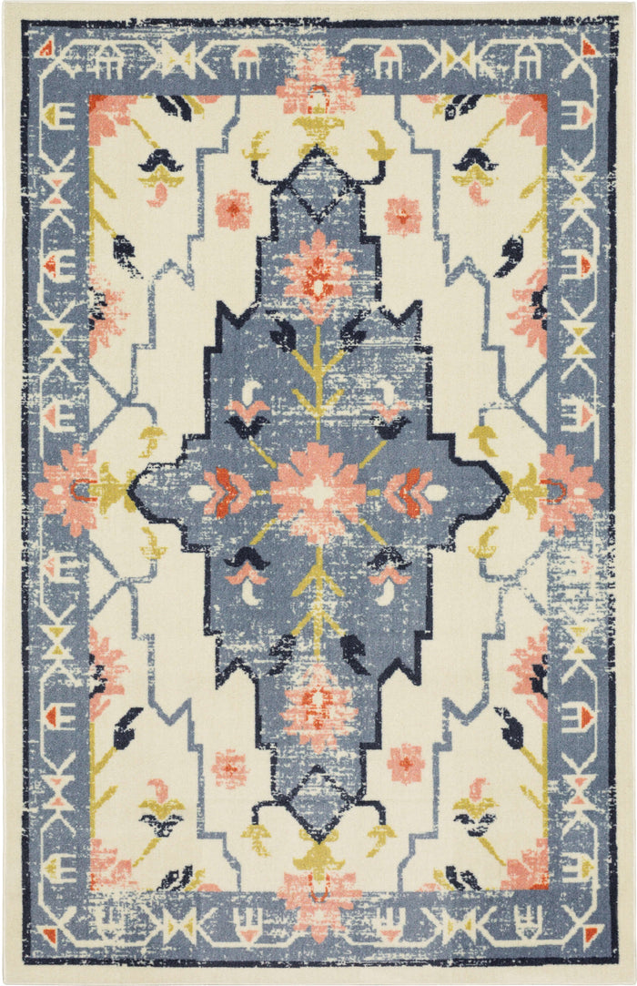 Technicolor Aster White & Blue Area Rug