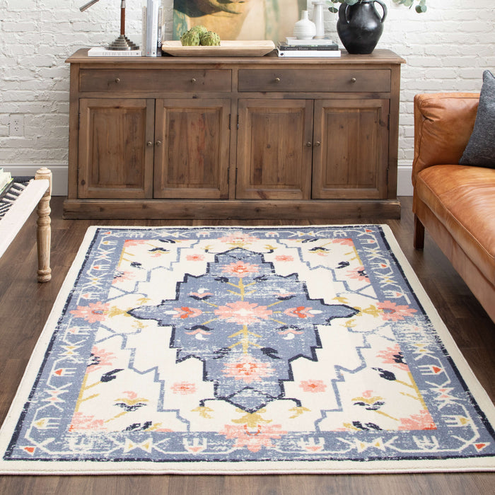 Technicolor Aster White & Blue Area Rug