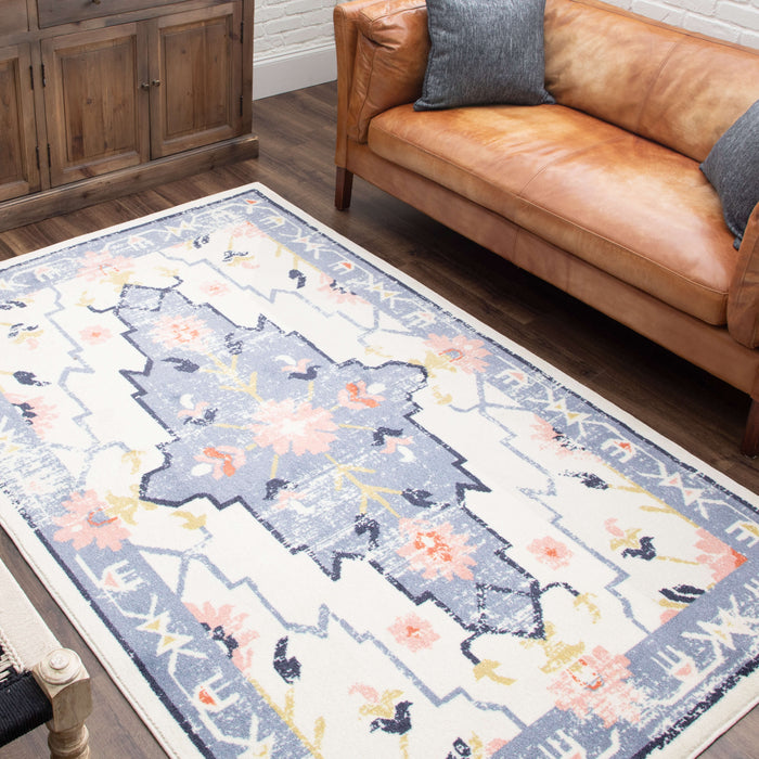 Technicolor Aster White & Blue Area Rug