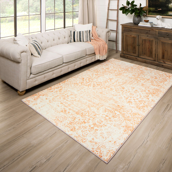 Technicolor Wisdom Orange & White Area Rug